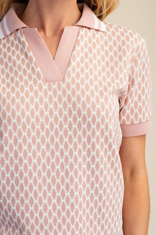 Blush Motion Collared Knit Top