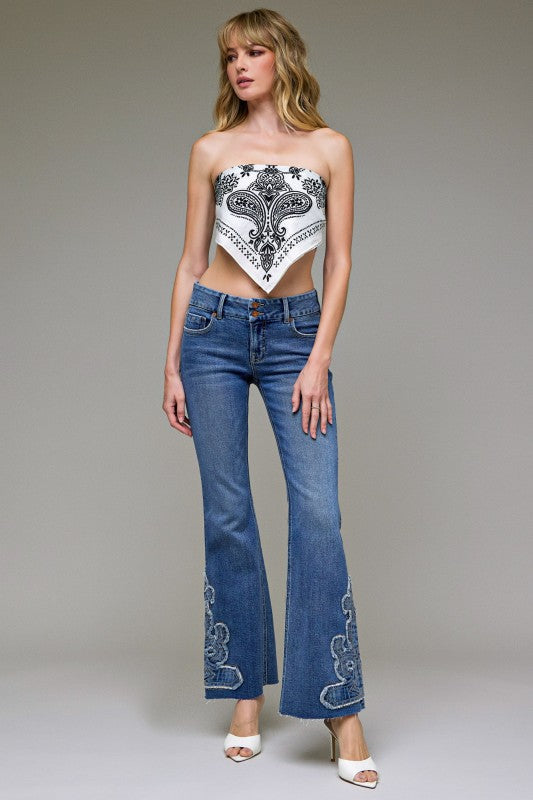 Hidden Charm Appliqué Flare Jeans