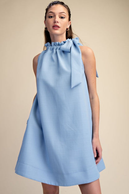 Blue Skies Ruffle Neck Dress