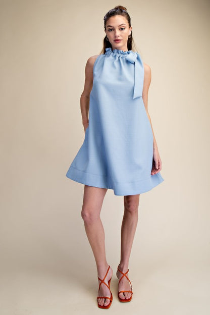 Blue Skies Ruffle Neck Dress