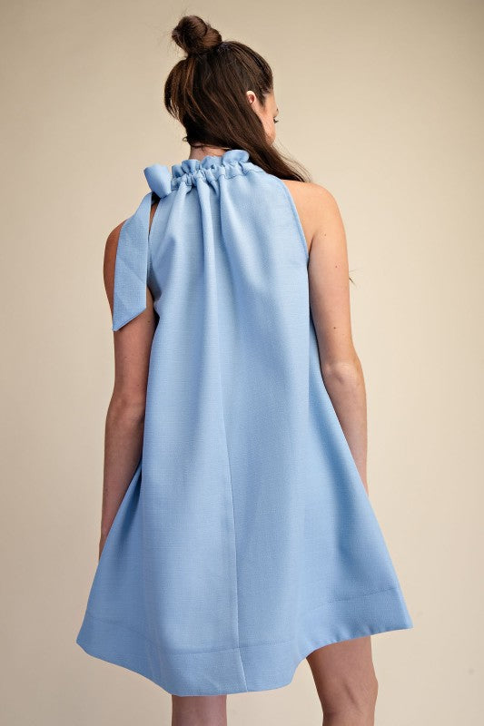 Blue Skies Ruffle Neck Dress
