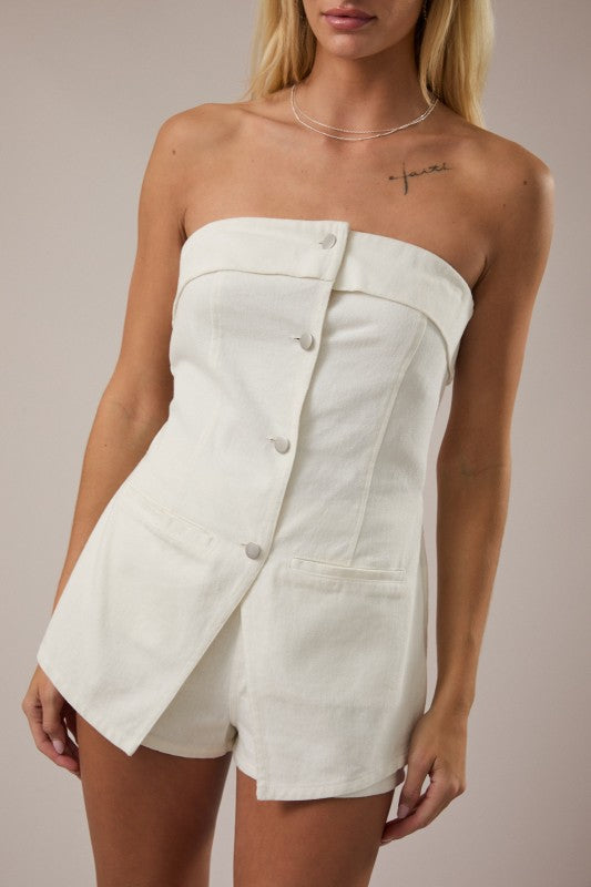 White Denim Darling Romper