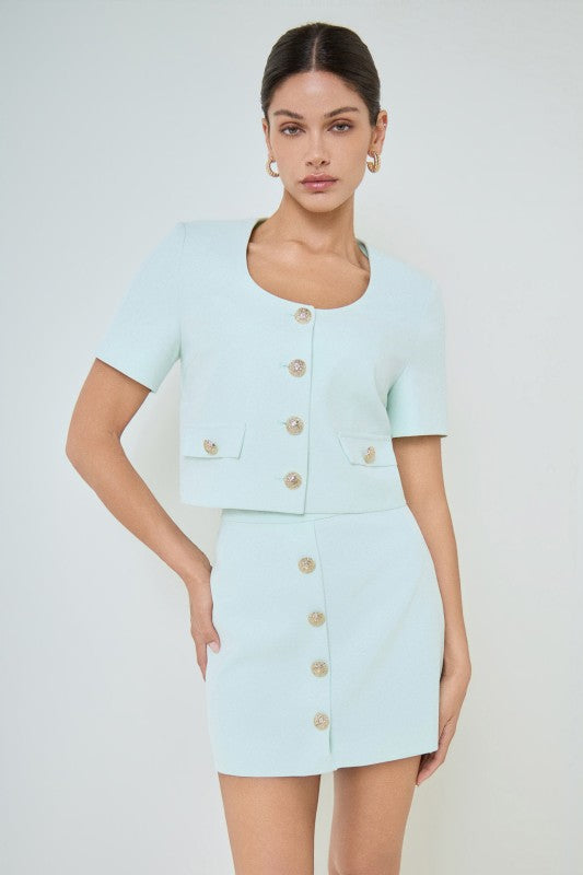 Mint Muse Button Detail Top