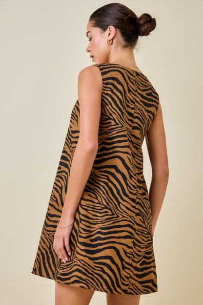 Linen Tiger Print Mini Dress