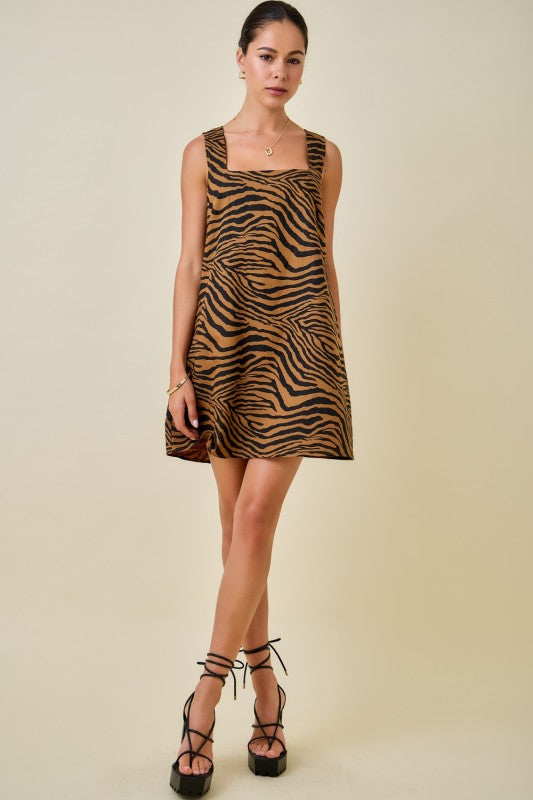 Linen Tiger Print Mini Dress