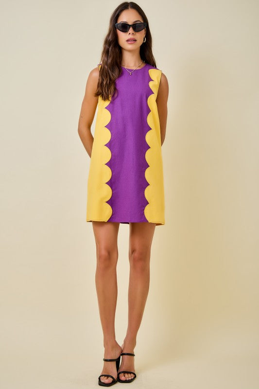 Purple & Gold Scallop Panel Shift Dress