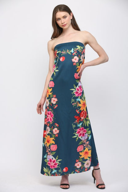 Botanical Border Strapless Maxi Dress