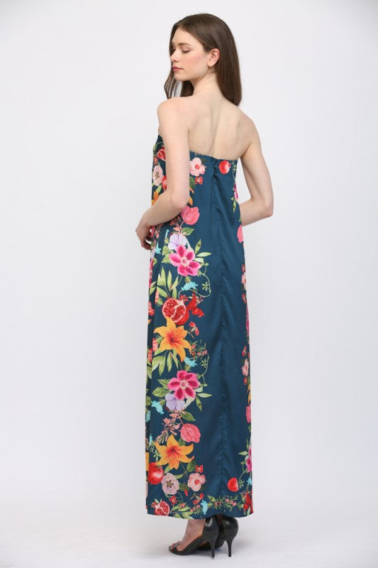 Botanical Border Strapless Maxi Dress