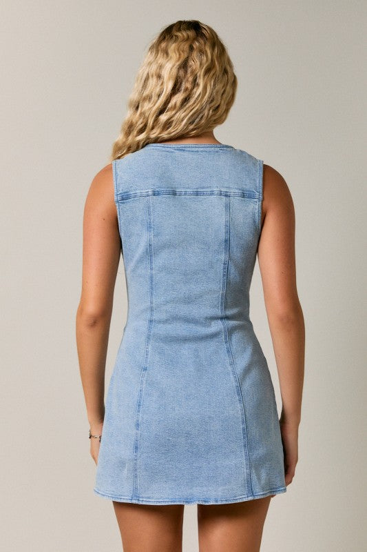 Buttoned Denim Romper Dress