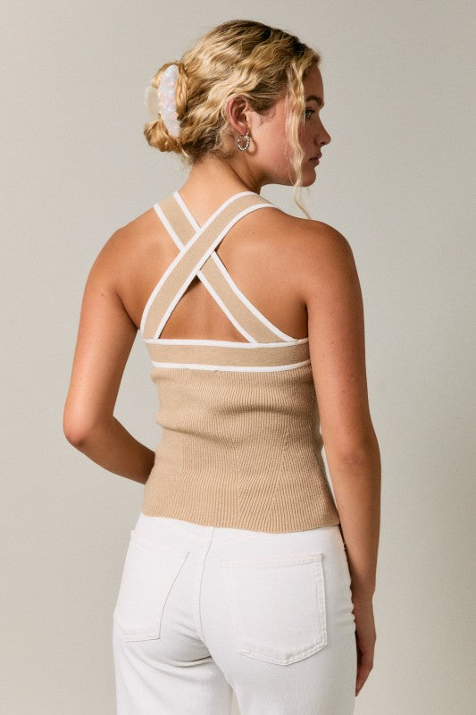 Cross Back Ribbed Sweater Tank