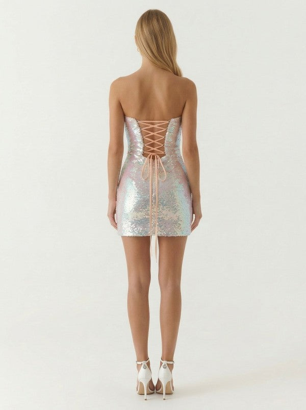 Iridescent Nights Lace-Up Mini Dress