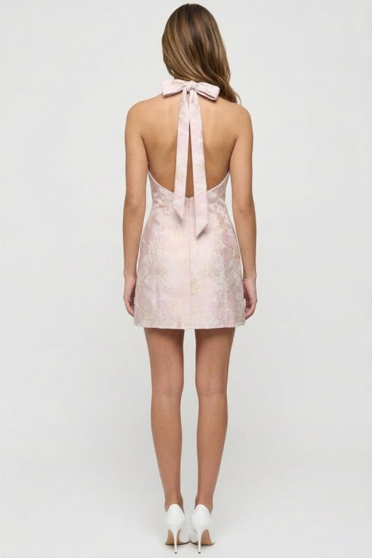 Golden Hour Jacquard Halter Dress
