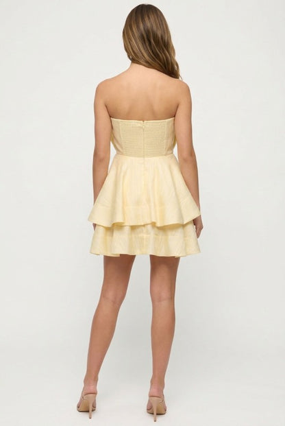 Golden Petals Tiered Mini Dress