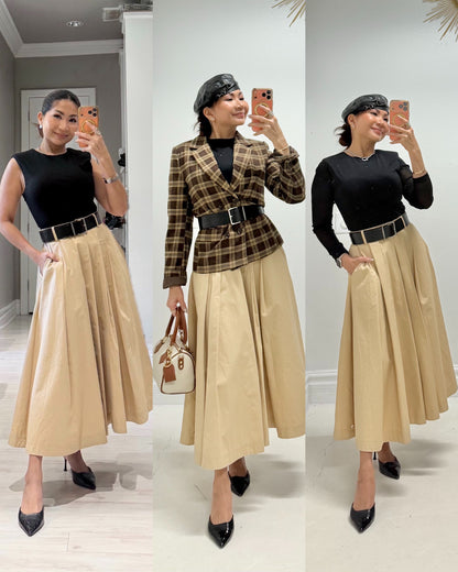 Timeless Pleat Belted Midi Dress