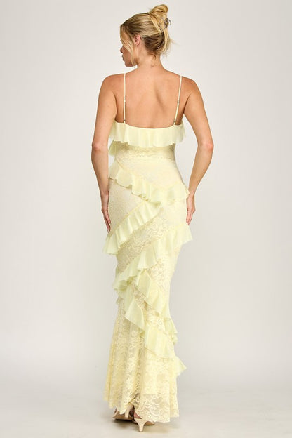 Buttercream Bliss Sleeveless Maxi Ruffle Dress