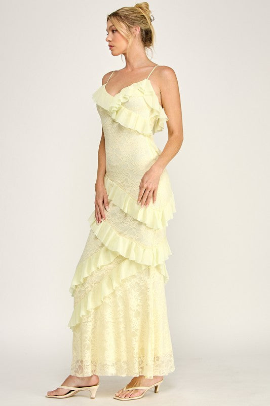 Buttercream Bliss Sleeveless Maxi Ruffle Dress
