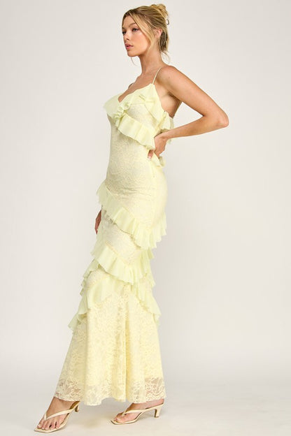 Buttercream Bliss Sleeveless Maxi Ruffle Dress