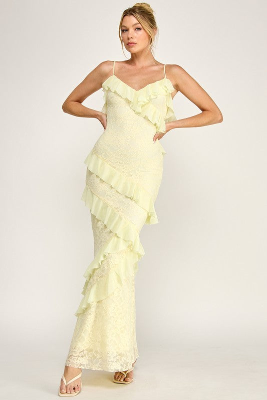 Buttercream Bliss Sleeveless Maxi Ruffle Dress