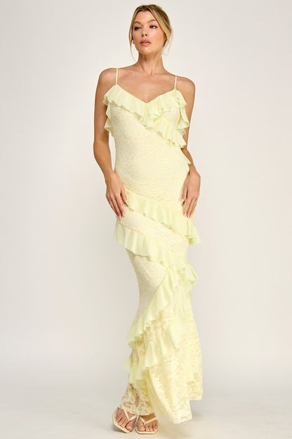 Buttercream Bliss Sleeveless Maxi Ruffle Dress