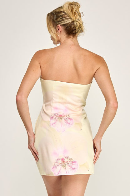 Blushing Petals Strapless Mini Dress