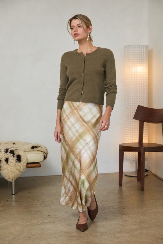 Olive Grove Bias Midi Skirt
