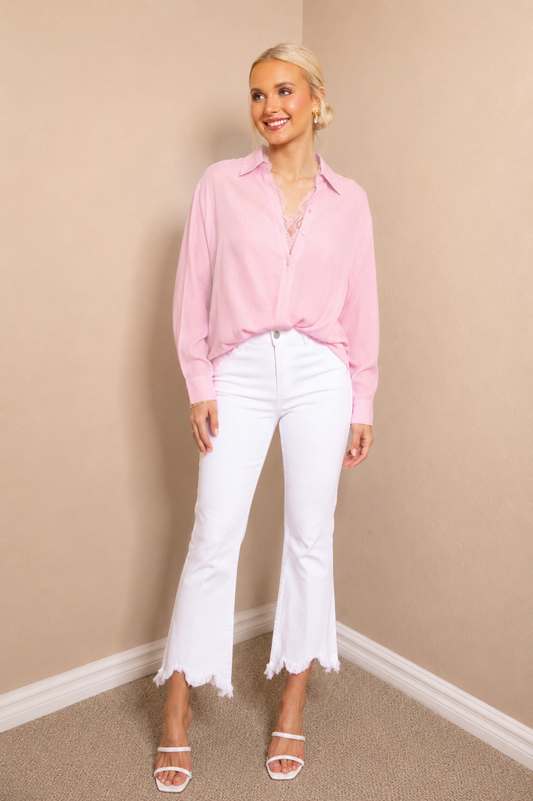Hidden Happi White Frayed Hem Crop Flare