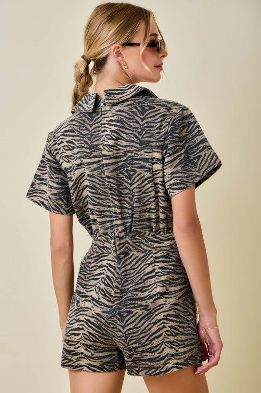 Tiger Takeover Denim Romper