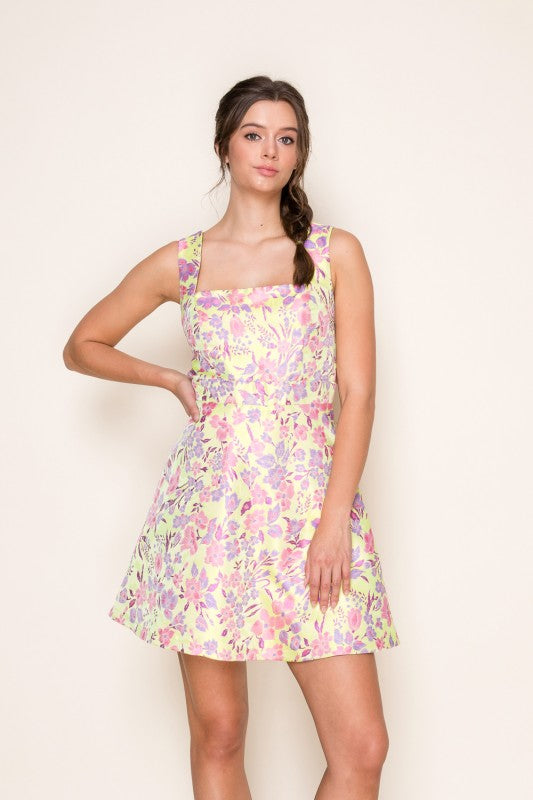 Spring Blossom Floral Tie-Back Mini Dress