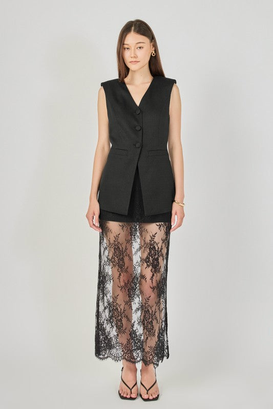 Endless Rose Lace Mix Media Sleeveless Maxi Dress