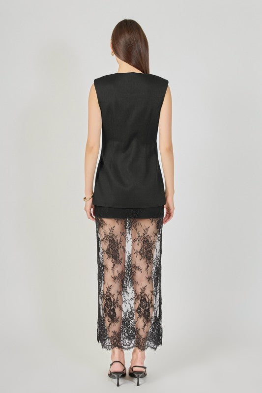 Endless Rose Lace Mix Media Sleeveless Maxi Dress
