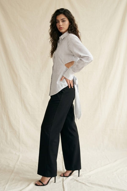 Open Back Statement Pinstripe Blouse