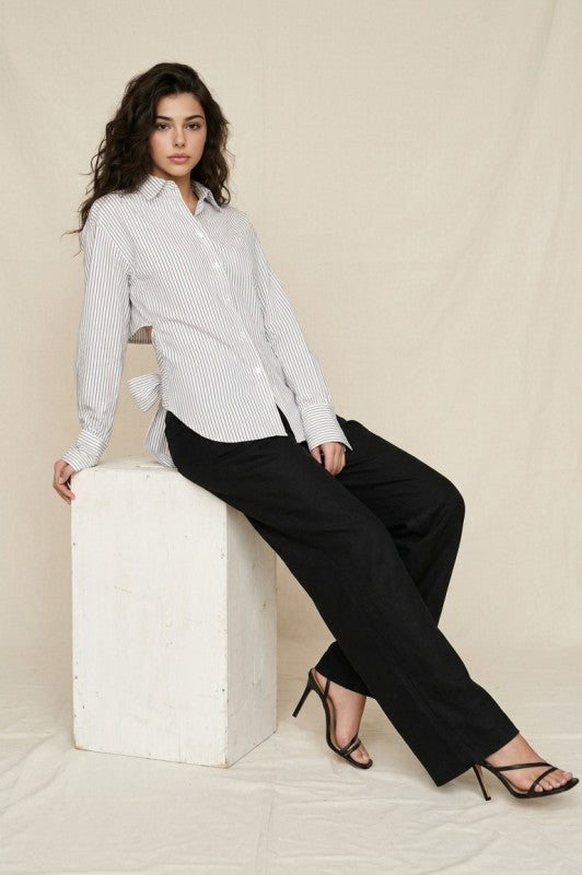 Open Back Statement Pinstripe Blouse