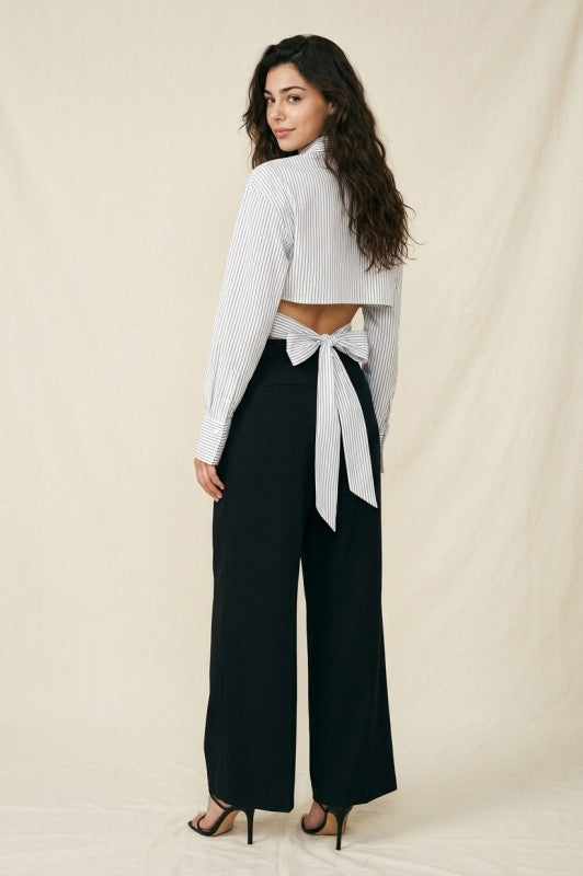 Open Back Statement Pinstripe Blouse