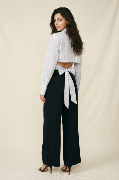 Open Back Statement Pinstripe Blouse