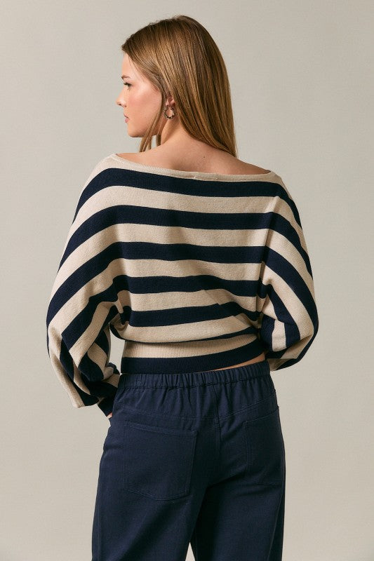 Coastal Ease Boat Neck Sweater Top