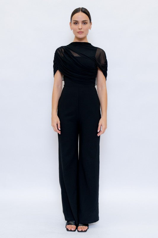 After Hours Mesh Draped Jumpsuit