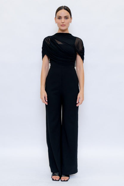 After Hours Mesh Draped Jumpsuit