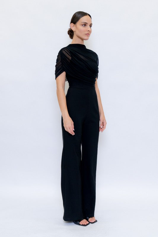 After Hours Mesh Draped Jumpsuit
