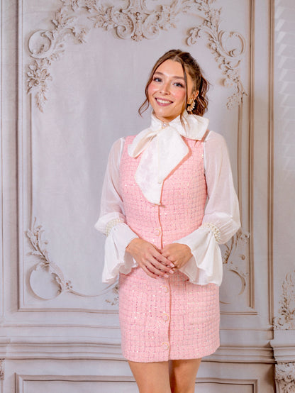 The Blushing Elegance Tweed Mini Dress
