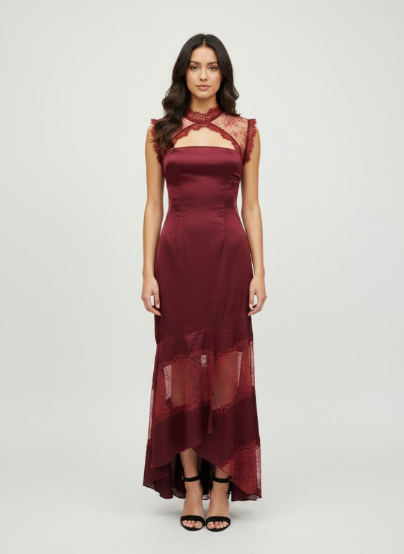 Satin Allure Lace Maxi Dress