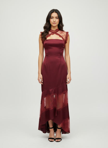 Satin Allure Lace Maxi Dress