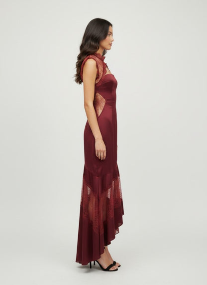 Satin Allure Lace Maxi Dress