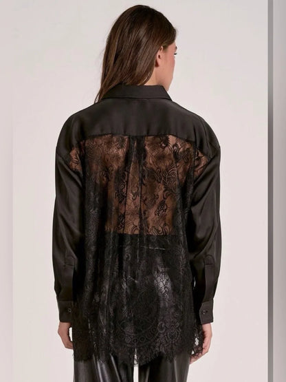 Elan Button-Down Lace Back Top