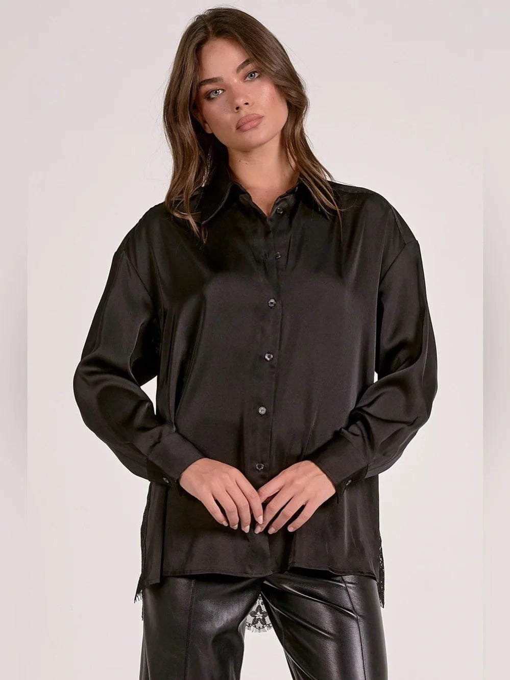 Elan Button-Down Lace Back Top