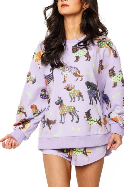 QOS Lavender Halloween Dogs Sweatshirt