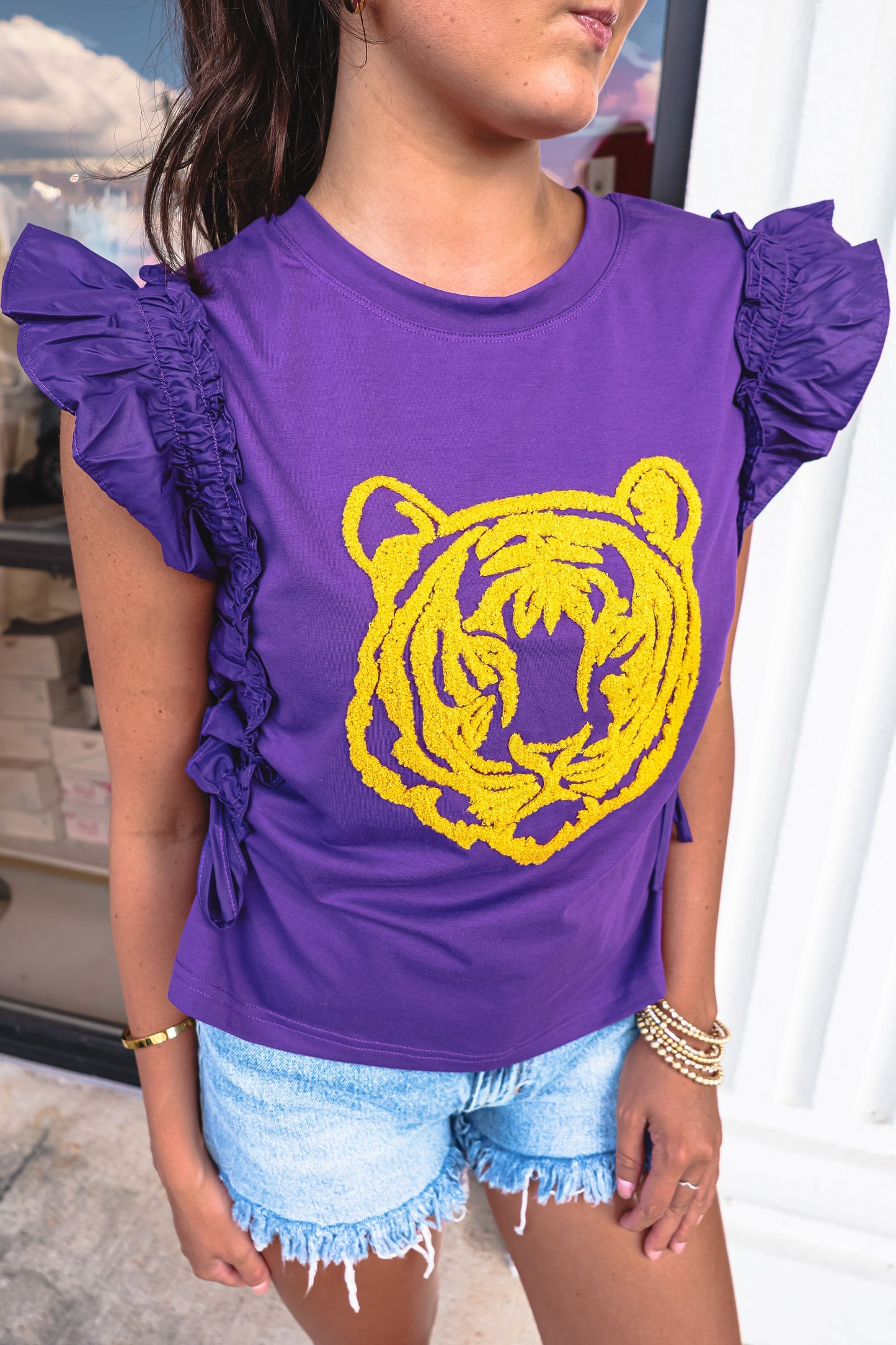 Tiger Shirring Sleeve Top