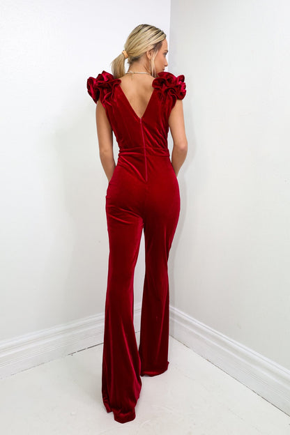 Lovin' Velvet Ruffle Shoulder Jumpsuit