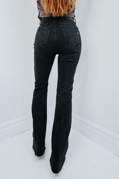 Hidden Charcoal Fashion Seamed Happi Flare Jeans