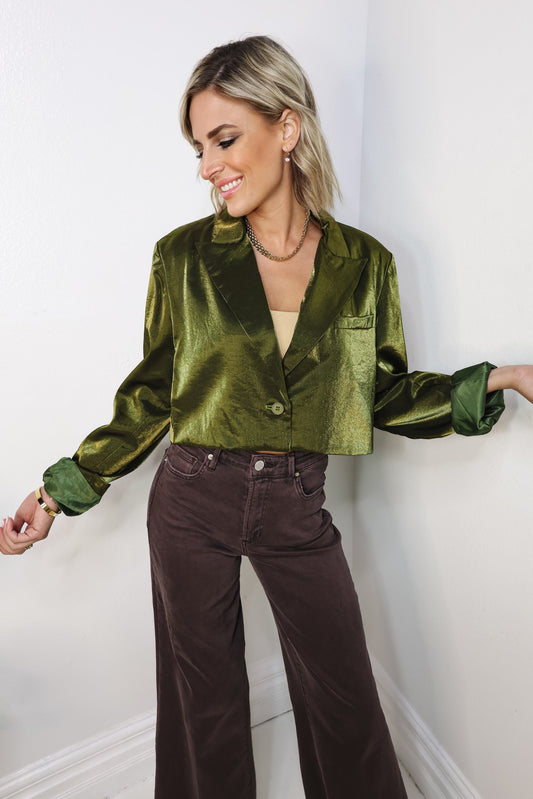 Olive You in Chrome Crop Blazer