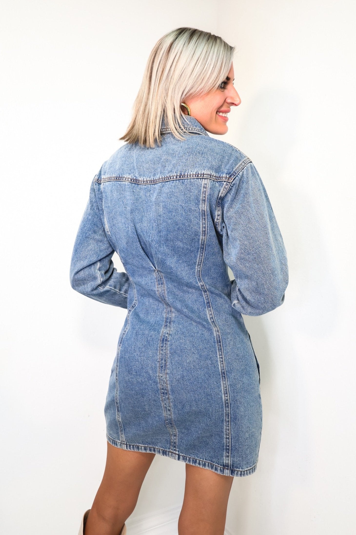 Fitted Denim Button Down Dress Blue Denim / Small (0/2) Fitted Denim Button Down Dress Blue Denim / Small (0/2)